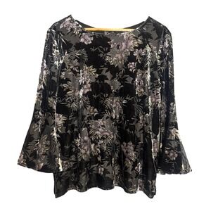 The Limited Shirt Women M Black Floral‎ Y2K Velvet Bell Sleeve Whimsigoth Party